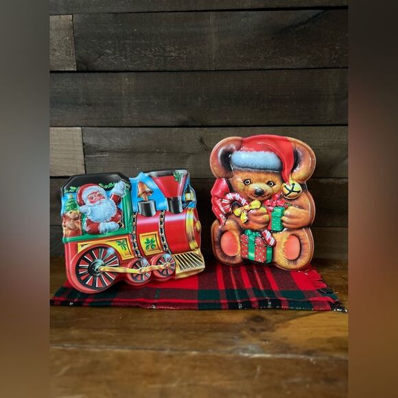 Vintage Ullman Christmas Teddy Bear & Santa Train Cookie Treat Storage Container - Picture 11 of 11